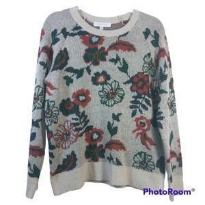 Madison Grey Floral Knit Sweater Metallic Size M